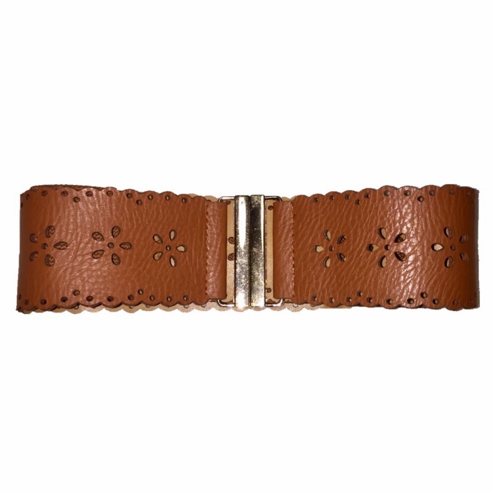 Caramel brown waist belt with flower cut outs